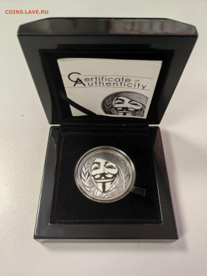 О-ва Кука 5долл 2016 Маска Гая Фокса I, Ag999, до 05.03 - Ю Маска Гая 2016-1