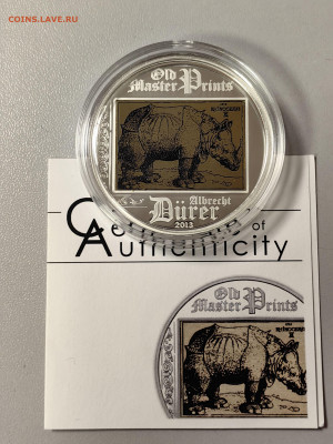 О-ва Кука 5дол 2013 Носорог. Дюрер Ag925, до 05.03 - Ю Носорог Дюрер-1