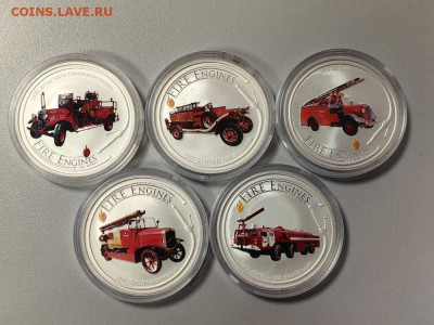 1дол 2005-2006 О-ва Кука Пожарные машины Ag999(5шт), до 05 - ЯЯ Пожарные футляр- 2