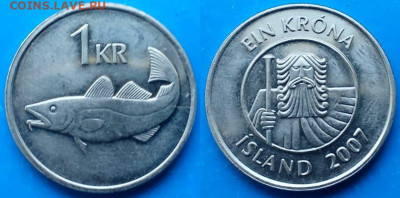Исландия - 1 крона 2007 года до 5.03 - Исландия 1 крона, 2007