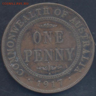 Австралия 1 пенни 1917 г. 3.03.2026 г. 22 -00 МСК. - Австралия
