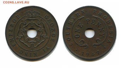 Южная Родезия пенни 1947, 22.00 мск 06.03.2026 года - южная родезия 1947