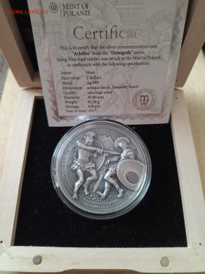 Ниуэ 2 доллара 2017г. "Полубоги: Ахиллес". Гематит. - IMG_20260311_085219_081