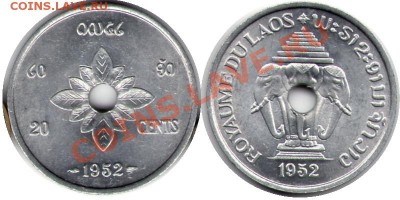 >L< Лаос 20 центов UNC 1952 до 09.03.12 17:00 - Лаос_20_центов UNC_52