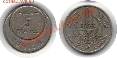 >L< Тунис 5 франков 1954 до 09.03.12 17:00 - Тунис_5_франков_54