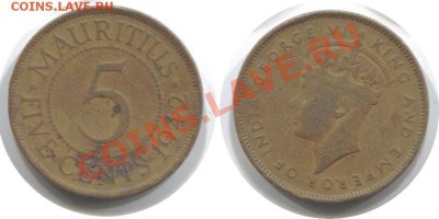 >L< Британ.Мавритус 5 центов 1942 до 09.03.12 17:00 - Британ.Мавритус_5_центов_42