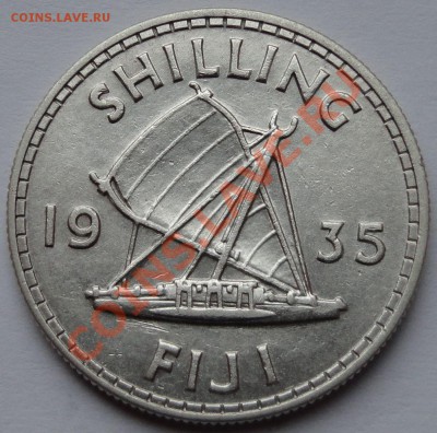 Фиджи, 1 шиллинг. 1935.  Парусник. - 1