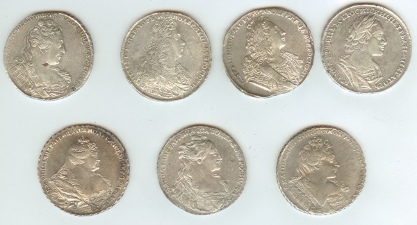 рубли 1723, 28, 29, 30, 32, 34 - 7р_а
