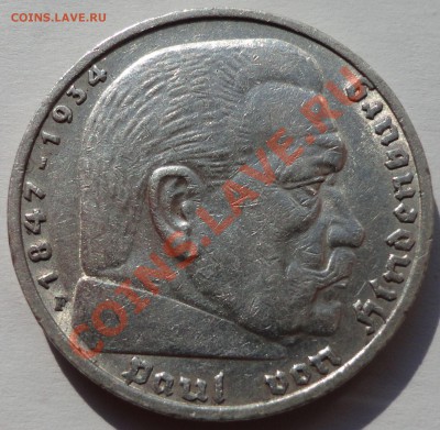 3 РЕЙХ. 5 рейхсмарок - 1936. Гинденбург. Серебро. - 1